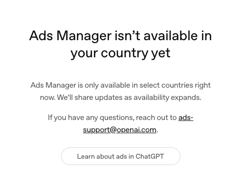 Ads Manager isn't available in your country yet"
