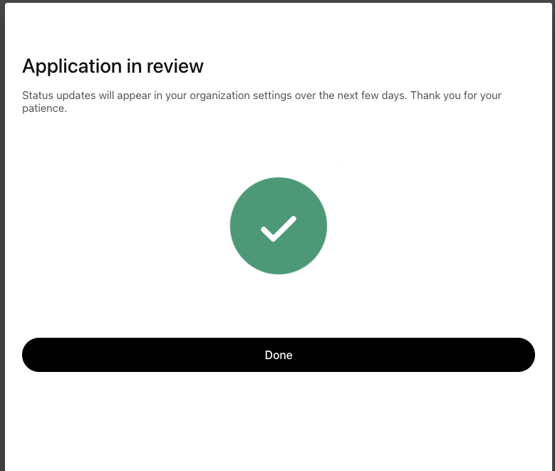 Application in review" / "We're verifying your account"