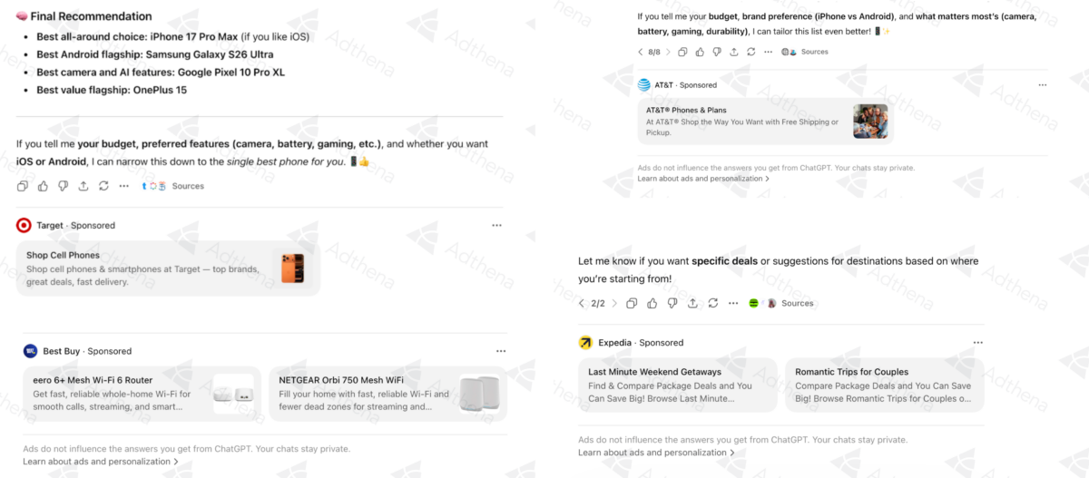 selection of chatgpt ads found by Adthena