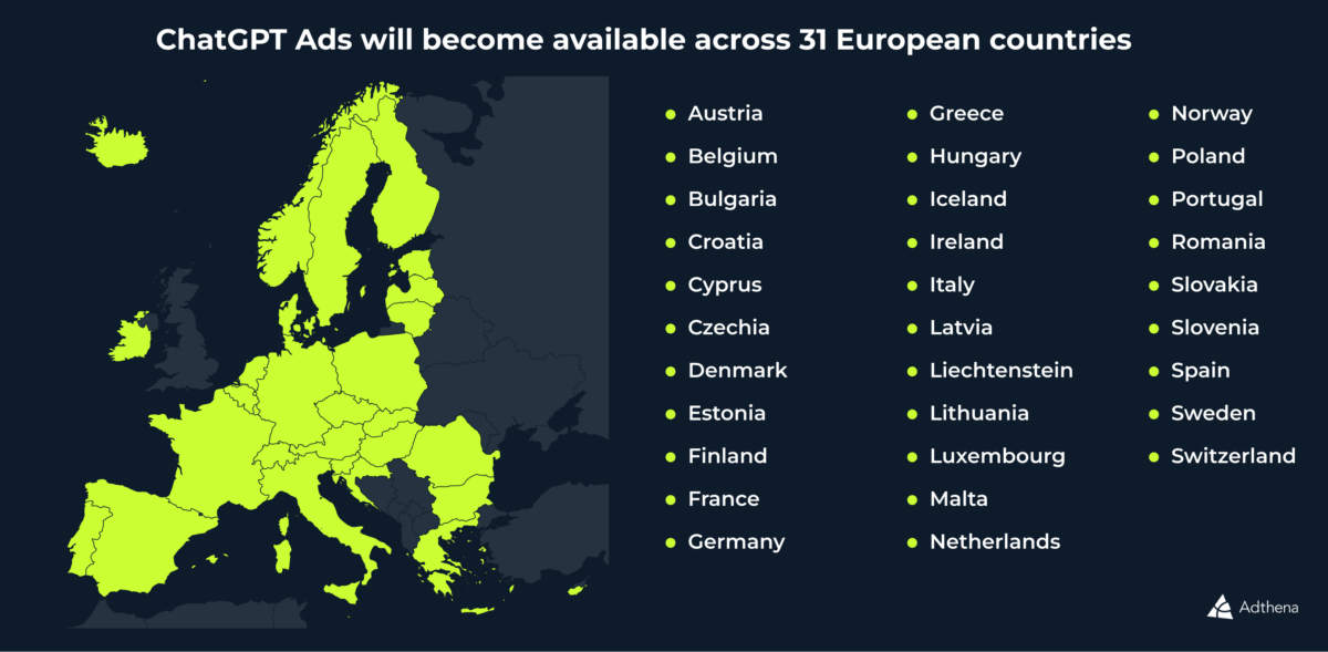 chatgpt europe countries expansion on map | Adthena